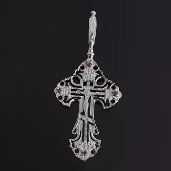 Кулон рубин (серебро 925 пр. родир. бел.) крест огранка