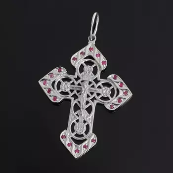 Кулон рубин (серебро 925 пр. родир. бел.) крест огранка
