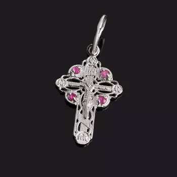 Кулон рубин (серебро 925 пр. родир. бел.) крест огранка