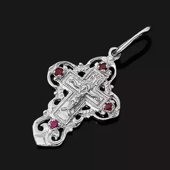 Кулон рубин (серебро 925 пр. родир. бел.) крест огранка