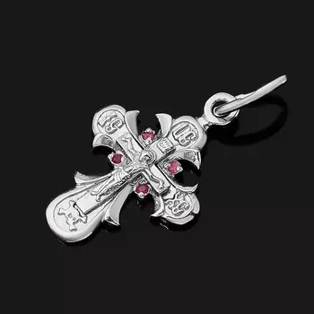 Кулон рубин (серебро 925 пр. родир. бел.) крест огранка