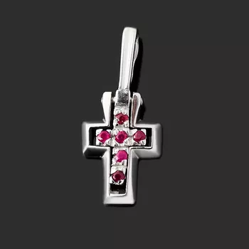 Кулон рубин (серебро 925 пр. родир. бел.) крест огранка