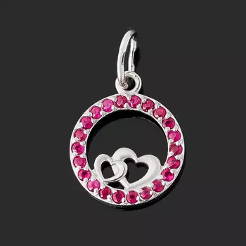 Кулон рубин (серебро 925 пр. родир. бел.) круг огранка
