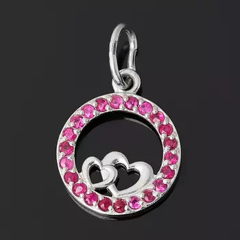 Кулон рубин (серебро 925 пр. родир. бел.) круг огранка