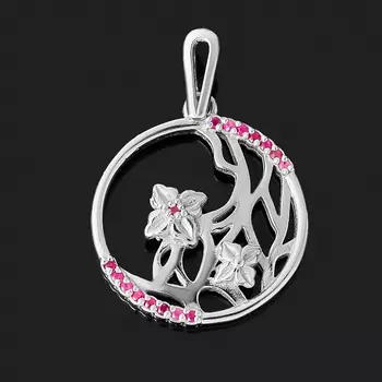 Кулон рубин (серебро 925 пр. родир. бел.) круг огранка