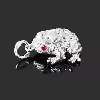 Кулон рубин (серебро 925 пр. родир. бел.) лягушка огранка