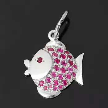 Кулон рубин (серебро 925 пр. родир. бел.) рыба огранка