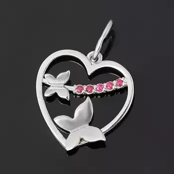 Кулон рубин (серебро 925 пр. родир. бел.) сердечко огранка