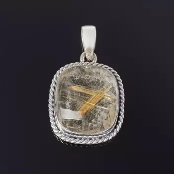 Кулон рутиловый кварц (серебро 925 пр. оксидир.) прямоугольник