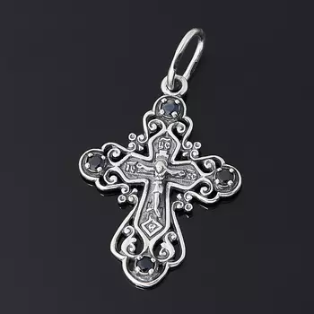 Кулон сапфир черный (серебро 925 пр. оксидир.) крест огранка