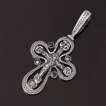 Кулон сапфир черный (серебро 925 пр. оксидир.) крест огранка