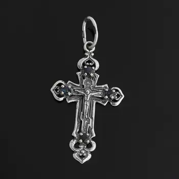 Кулон сапфир черный (серебро 925 пр. оксидир.) крест огранка