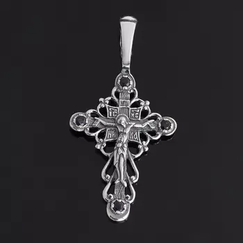 Кулон сапфир черный (серебро 925 пр. оксидир., родир. бел.) крест огранка