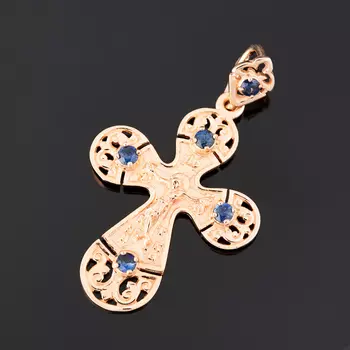 Кулон сапфир черный (серебро 925 пр. позолота) крест огранка