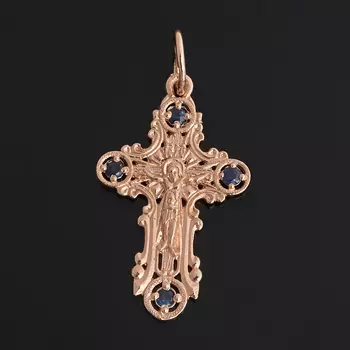 Кулон сапфир черный (серебро 925 пр. позолота) крест огранка