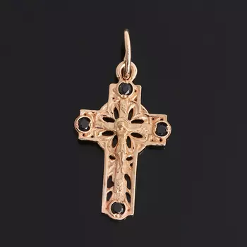 Кулон сапфир черный (серебро 925 пр. позолота) крест огранка