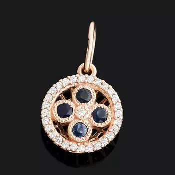Кулон сапфир черный (серебро 925 пр. позолота) круг огранка