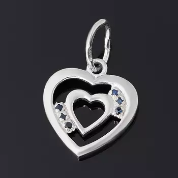 Кулон сапфир черный (серебро 925 пр. родир. бел.) сердечко огранка