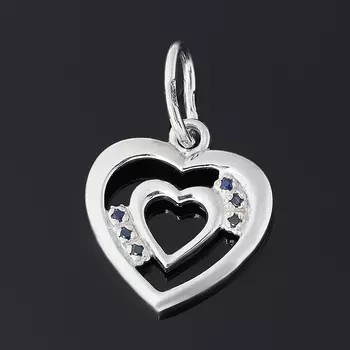 Кулон сапфир черный (серебро 925 пр. родир. бел.) сердечко огранка