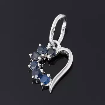 Кулон сапфир черный (серебро 925 пр. родир. бел.) сердечко огранка