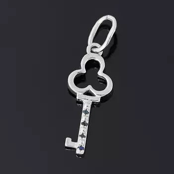 Кулон сапфир черный (серебро 925 пр. родир. бел.) ключик огранка