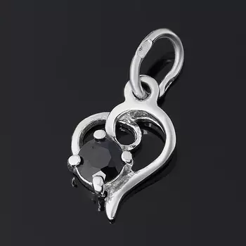 Кулон сапфир черный (серебро 925 пр. родир. бел.) сердечко огранка