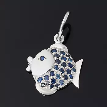 Кулон сапфир черный (серебро 925 пр. родир. бел.) рыба огранка