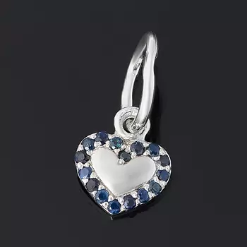 Кулон сапфир черный (серебро 925 пр. родир. бел.) сердечко огранка