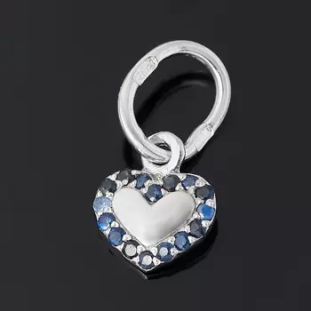 Кулон сапфир черный (серебро 925 пр. родир. бел.) сердечко огранка