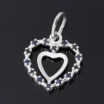 Кулон сапфир черный (серебро 925 пр. родир. бел.) сердечко огранка