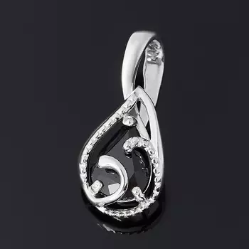Кулон сапфир черный (серебро 925 пр. родир. бел.) капля огранка