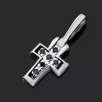 Кулон сапфир черный (серебро 925 пр. родир. бел.) крест огранка