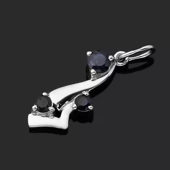 Кулон сапфир черный (серебро 925 пр. родир. бел.) огранка