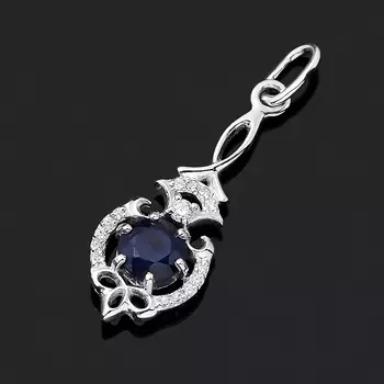 Кулон сапфир черный (серебро 925 пр. родир. бел.) огранка