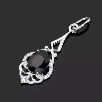 Кулон сапфир черный (серебро 925 пр. родир. бел.) огранка