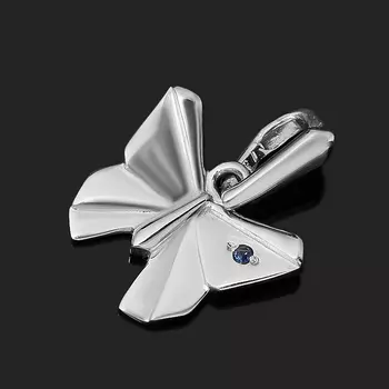 Кулон сапфир черный (серебро 925 пр. родир. бел.) бабочка огранка