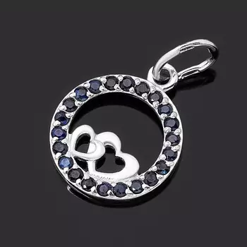 Кулон сапфир черный (серебро 925 пр. родир. бел.) круг огранка