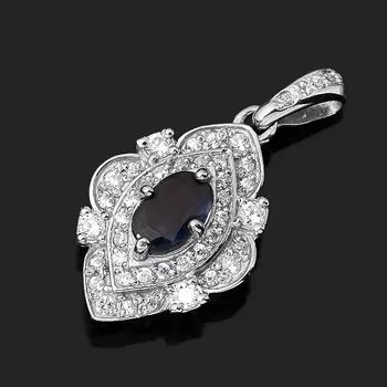 Кулон сапфир черный (серебро 925 пр. родир. бел.) огранка