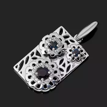 Кулон сапфир черный (серебро 925 пр. родир. бел.) огранка