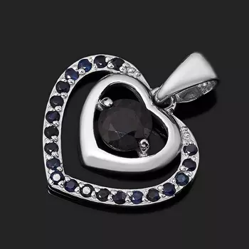 Кулон сапфир черный (серебро 925 пр. родир. бел.) сердечко огранка