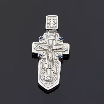 Кулон сапфир крест огранка (серебро 925 пр. родир. бел.)
