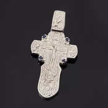 Кулон сапфир крест огранка (серебро 925 пр. родир. бел.)