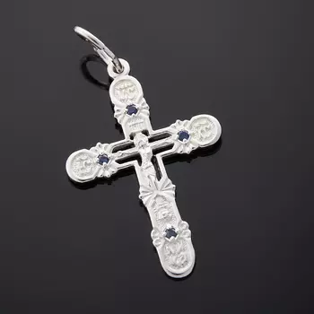 Кулон сапфир крест огранка (серебро 925 пр. родир. бел.)