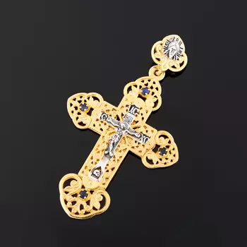 Кулон сапфир крест огранка (серебро 925 пр. оксидир. позолота)