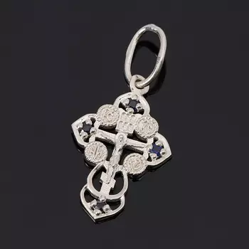 Кулон сапфир крест огранка (серебро 925 пр. родир. бел.)