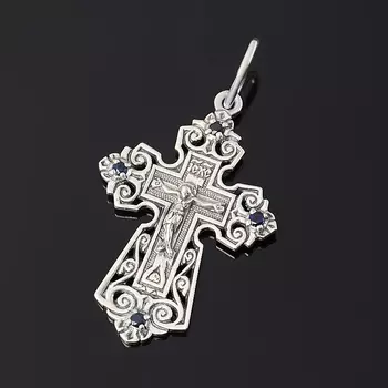Кулон сапфир крест огранка (серебро 925 пр. оксидир.)