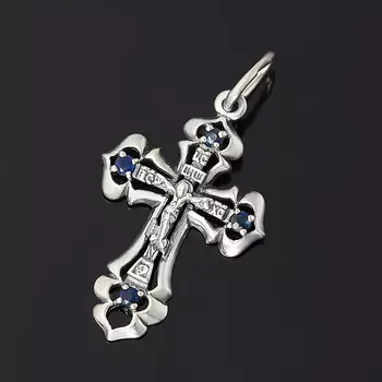 Кулон сапфир крест огранка (серебро 925 пр.)