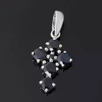 Кулон сапфир крест огранка (серебро 925 пр. родир. бел.)