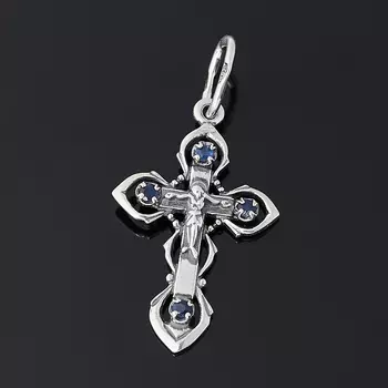 Кулон сапфир крест огранка (серебро 925 пр. оксидир.)