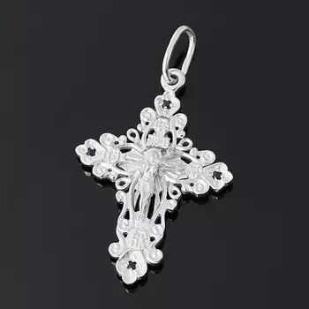 Кулон сапфир крест огранка (серебро 925 пр. родир. бел.)